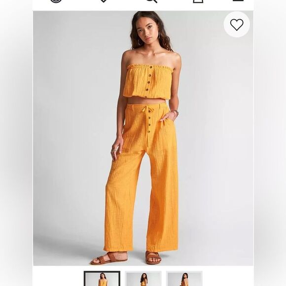 Billabong Pants - BILLABONG X SINCERELY JULES Bring On Wide Leg Pants & top Cotton Mango Size M